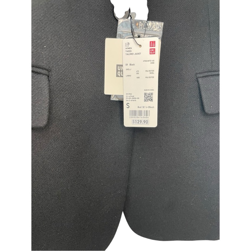 Uniqlo Tweed Tailored Women’s Wool Jacket Black 1 Button Size Small NWT - Picture 5 of 6